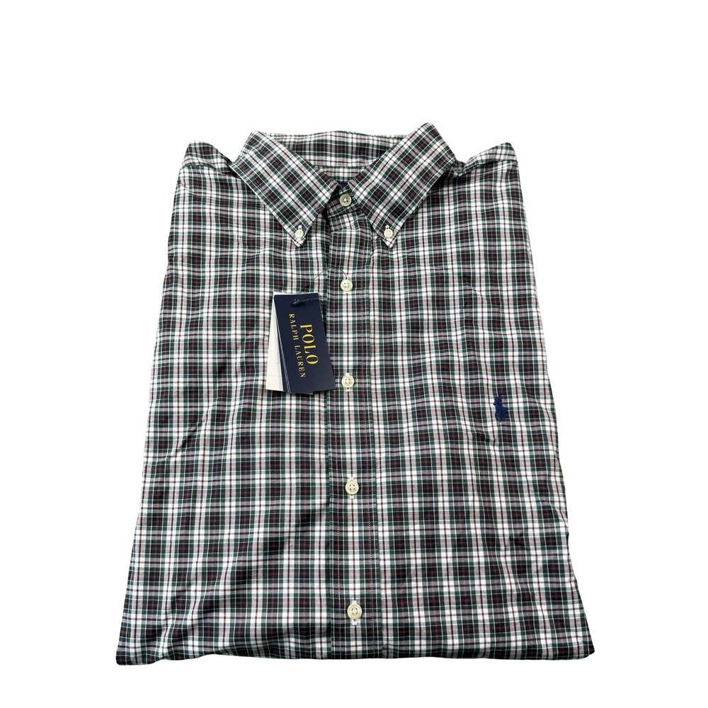 Polo Ralph Lauren Mens XLT Performance Check Button Front Shirt White Green Red